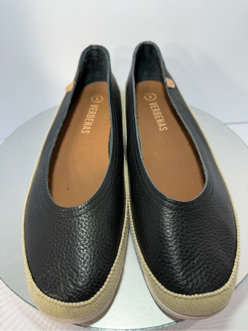 Verbenas Black Leather Espadrille-Trim Ballet Flat size 9/40 new w / out box & t